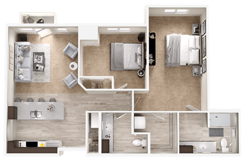 Floor plan for 2 beds, 1.5 baths, 1056 sqft